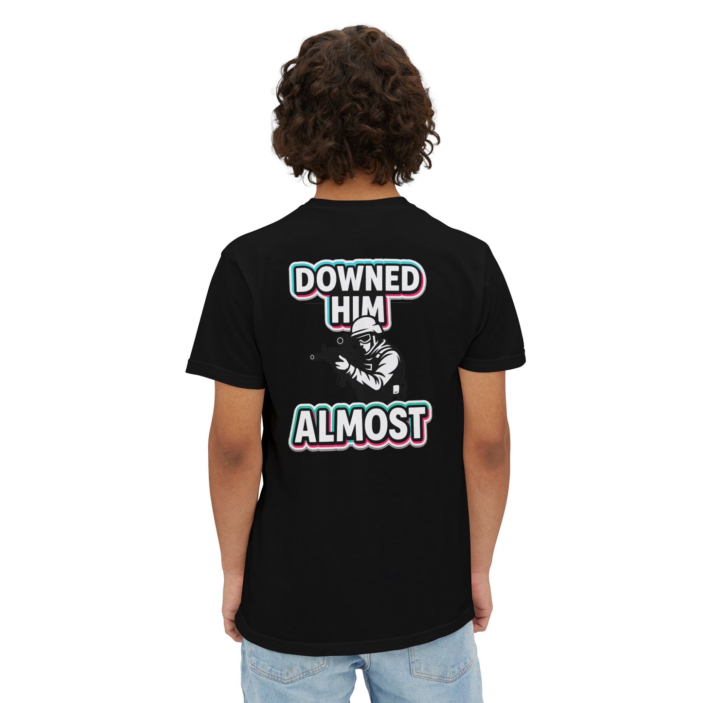 "DOWNED HIM... ALMOST" - POCKET T (FRONT/BACK)