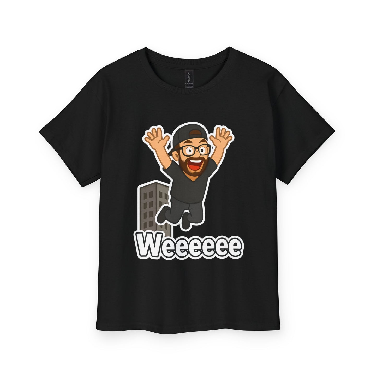 Youth Tee — 'Weeeeee' Jumping Cartoon Kid Graphic Shirt