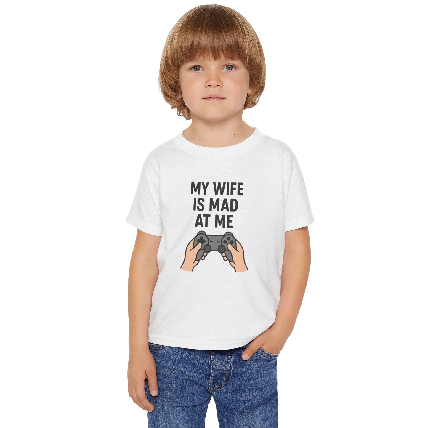 Funny Kids' T-Shirt - 'My Wife is Mad at Me' Toddler Tee, Humorous Gift, Birthday, Playdate, Gaming Shirt, Casual Wear